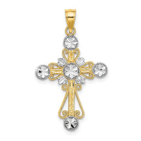 Load image into Gallery viewer, 14K W/ Rhodium D/C Flower Design Cross Charm
