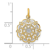 Load image into Gallery viewer, 14K w/Rhodium and D/C Filigree Heart Round Charm
