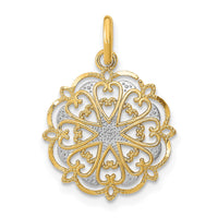 Load image into Gallery viewer, 14K w/Rhodium and D/C Filigree Heart Round Charm
