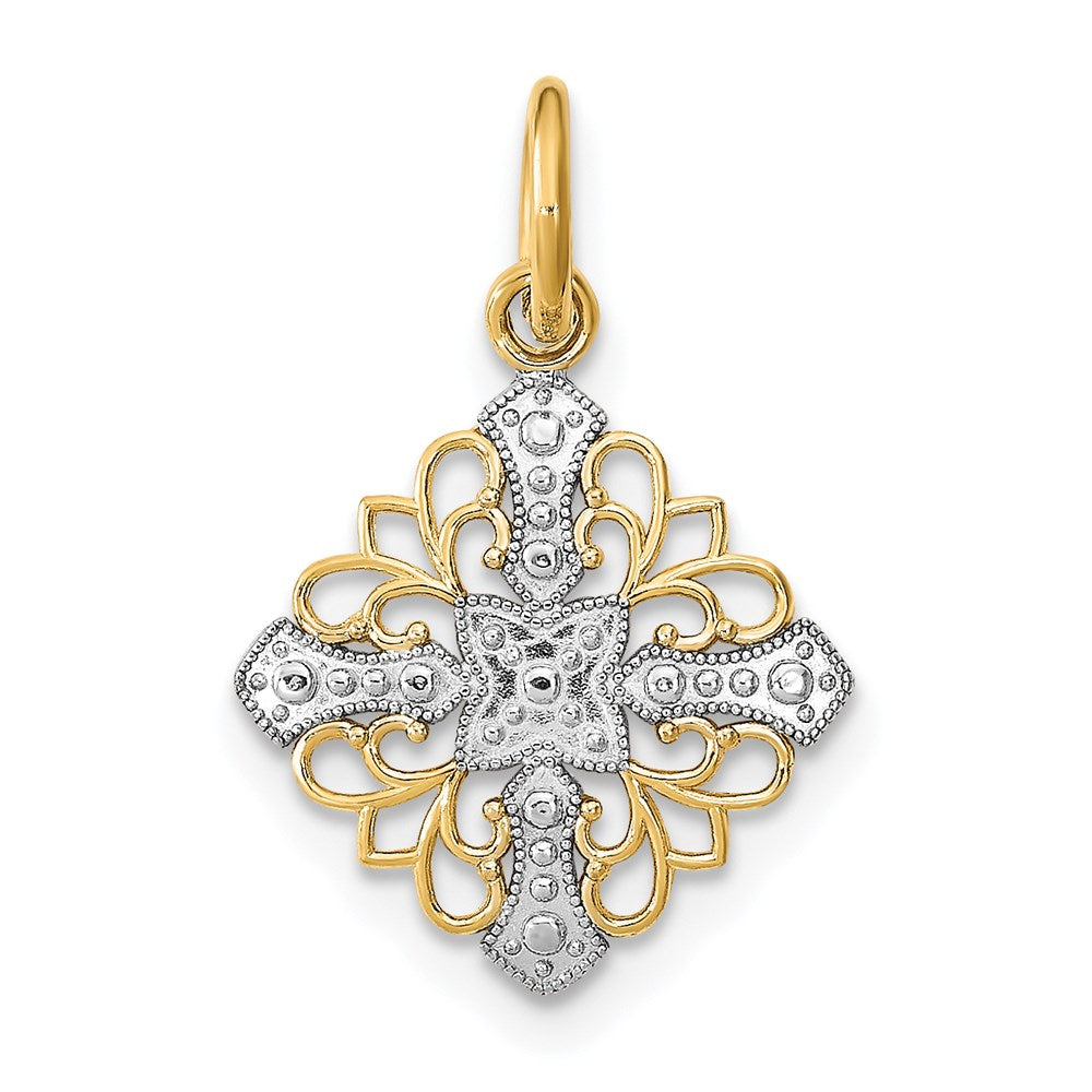 14K w/Rhodium and  D/C Filigree Medallion Charm