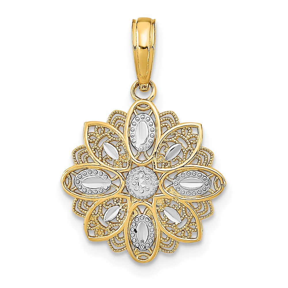 14K w/Rhodium and D/C  Filigree Flower Charm