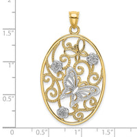 Load image into Gallery viewer, 14k Two-Tone w/Rhodium Butterfly and Flowers in Oval Frame Charm
