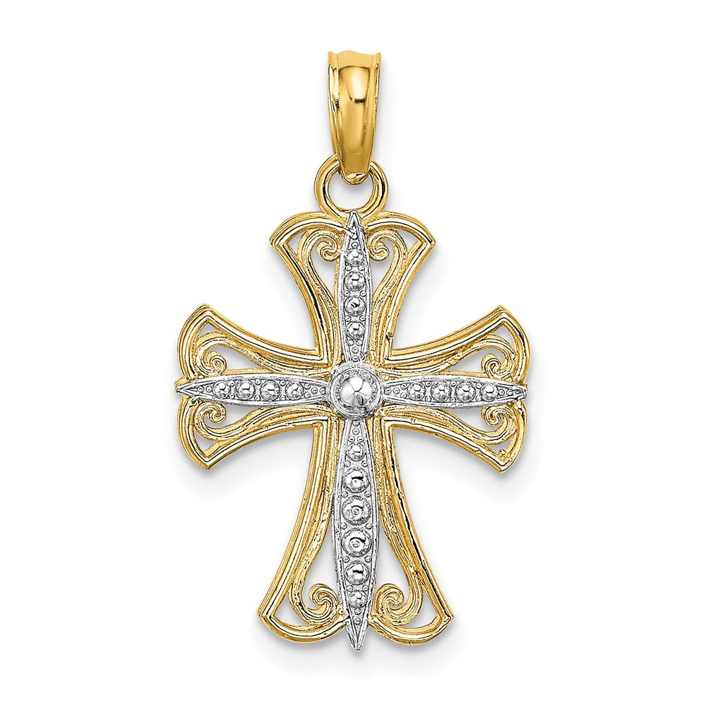 14K W/ Rhodium Textured Cross Charm