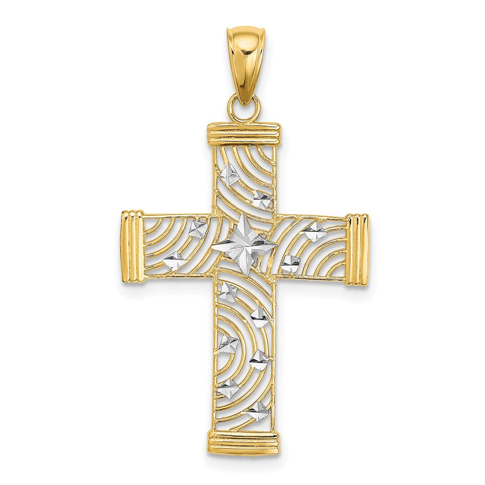 14K W/ Rhodium D/C and Cut-Out Cross Charm