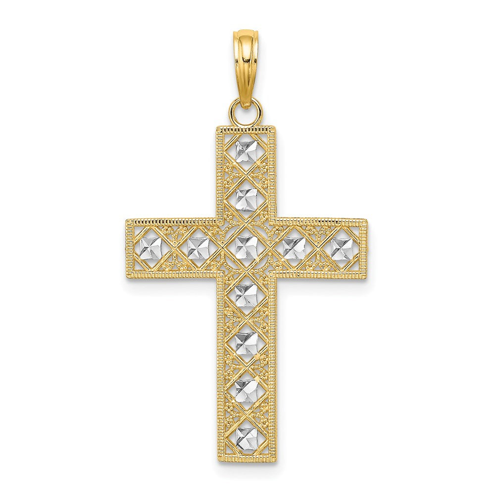 14K W/ Rhodium D/C and Cut-Out Cross Charm