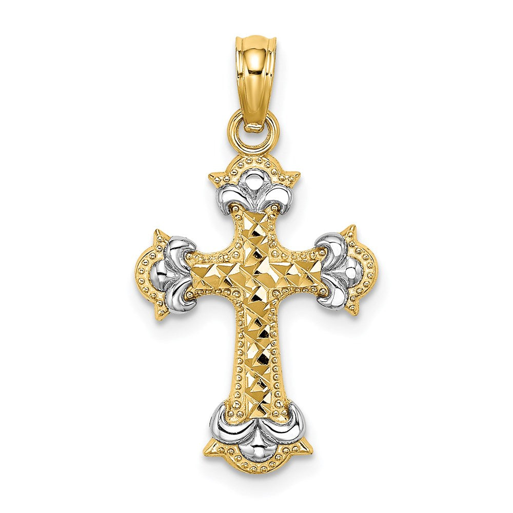 14K W/ Rhodium and D/C Fleur-De-Lis Cross Charm