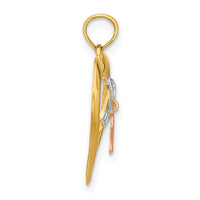 Load image into Gallery viewer, 14k Two-tone White Rhodium BELIEVE in Heart w/ Breast Cancer Ribbon
