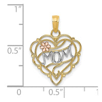 Load image into Gallery viewer, 14k Two-Tone w/White Rhodium MOM Heart w/Flower Charm
