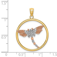 Load image into Gallery viewer, 14k Two-tone White Rhodium Textured Dragonfly in Round Frame Charm

