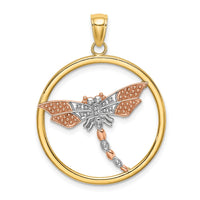 Load image into Gallery viewer, 14k Two-tone White Rhodium Textured Dragonfly in Round Frame Charm
