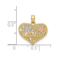 Load image into Gallery viewer, 14k Two-tone White Rhodium  #1 DAUGHTER In Heart w/ Flowers Charm
