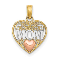 Load image into Gallery viewer, 14K Two-tone w/White Rhodium Polished MOM  in Heart Pendant
