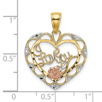 Load image into Gallery viewer, 14k Two-one w/White Rhodium I LOVE YOU Heart w/ Flower Charm

