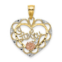Load image into Gallery viewer, 14k Two-one w/White Rhodium I LOVE YOU Heart w/ Flower Charm
