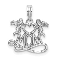 Load image into Gallery viewer, 14K White Gold MOM w/ 2 Angels Holding Heart Charm
