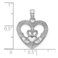 Load image into Gallery viewer, 14K White Gold Polished/Textured Heart Claddagh Charm
