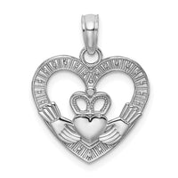 Load image into Gallery viewer, 14K White Gold Polished/Textured Heart Claddagh Charm
