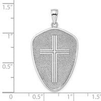 Load image into Gallery viewer, 14k White Gold Cross Shield w/ Joshua 1:9 On Reverse Charm
