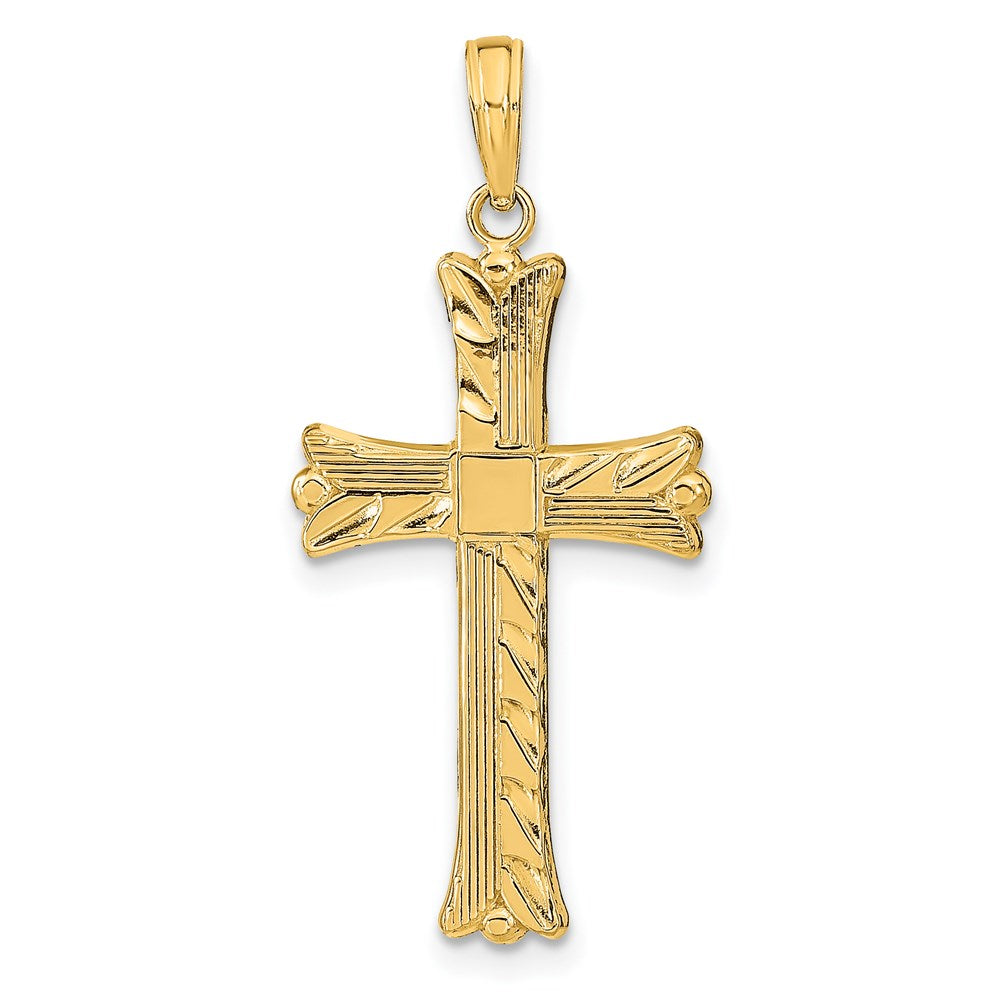 14K Textured w/Square Center Cross Pendant