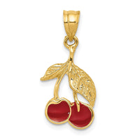 Load image into Gallery viewer, 14k Polished Red Enameled Cherries Pendant
