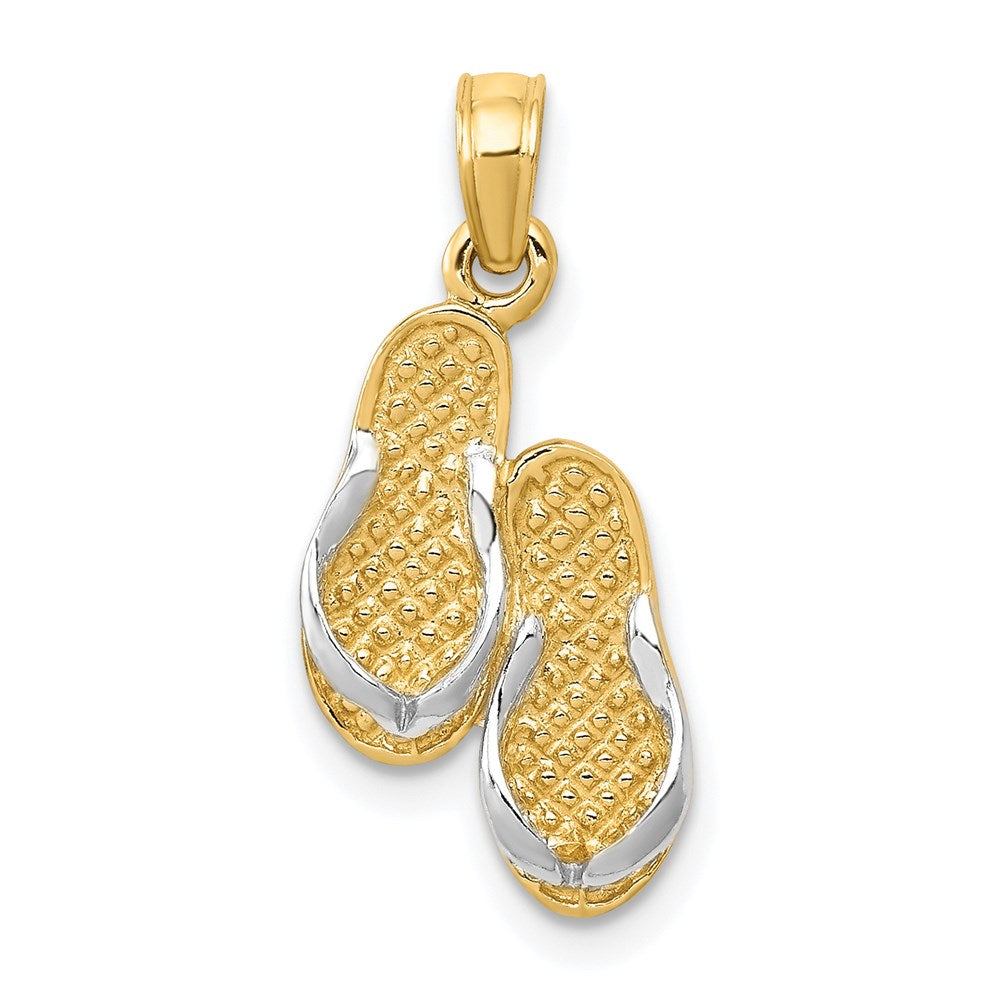 14k  3D w/Rhodium Solid Polished Sandals Pendant