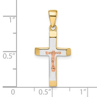 Load image into Gallery viewer, 14k Yellow and Rose Gold with White Rhodium Beveled Medium Crucifix Pendant
