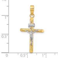 Load image into Gallery viewer, 14K w/White Rhod Polished &amp; Textured INRI Crucifix Cross Pendant
