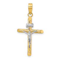 Load image into Gallery viewer, 14K w/White Rhod Polished &amp; Textured INRI Crucifix Cross Pendant
