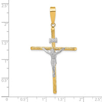 Load image into Gallery viewer, 14K w/White Rhod Polished &amp; Textured INRI Crucifix Cross Pendant
