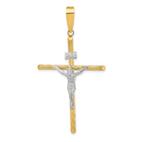 Load image into Gallery viewer, 14K w/White Rhod Polished &amp; Textured INRI Crucifix Cross Pendant
