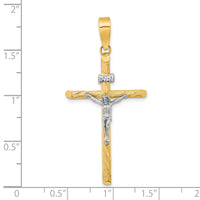 Load image into Gallery viewer, 14K w/White Rhod Polished &amp; Textured INRI Crucifix Cross Pendant
