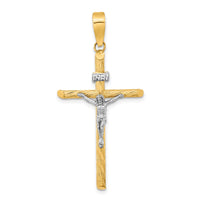 Load image into Gallery viewer, 14K w/White Rhod Polished &amp; Textured INRI Crucifix Cross Pendant
