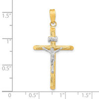 Load image into Gallery viewer, 14K w/White Rhod Polished &amp; Textured INRI Crucifix Cross Pendant
