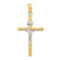 Load image into Gallery viewer, 14K w/White Rhod Polished &amp; Textured INRI Crucifix Cross Pendant

