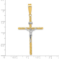 Load image into Gallery viewer, 14K w/White Rhod Polished &amp; Textured INRI Crucifix Cross Pendant
