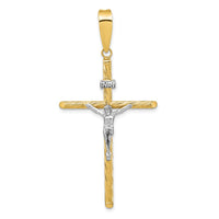 Load image into Gallery viewer, 14K w/White Rhod Polished &amp; Textured INRI Crucifix Cross Pendant
