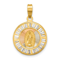 Load image into Gallery viewer, 14K Rose and White-plated Polished CZ Baguettes Mary Round Pendant
