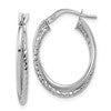 14K White Gold Polished Textured Oval Hoop Earrings