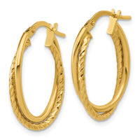 Load image into Gallery viewer, 14K Gold Polished Textured Oval Hoop Earrings

