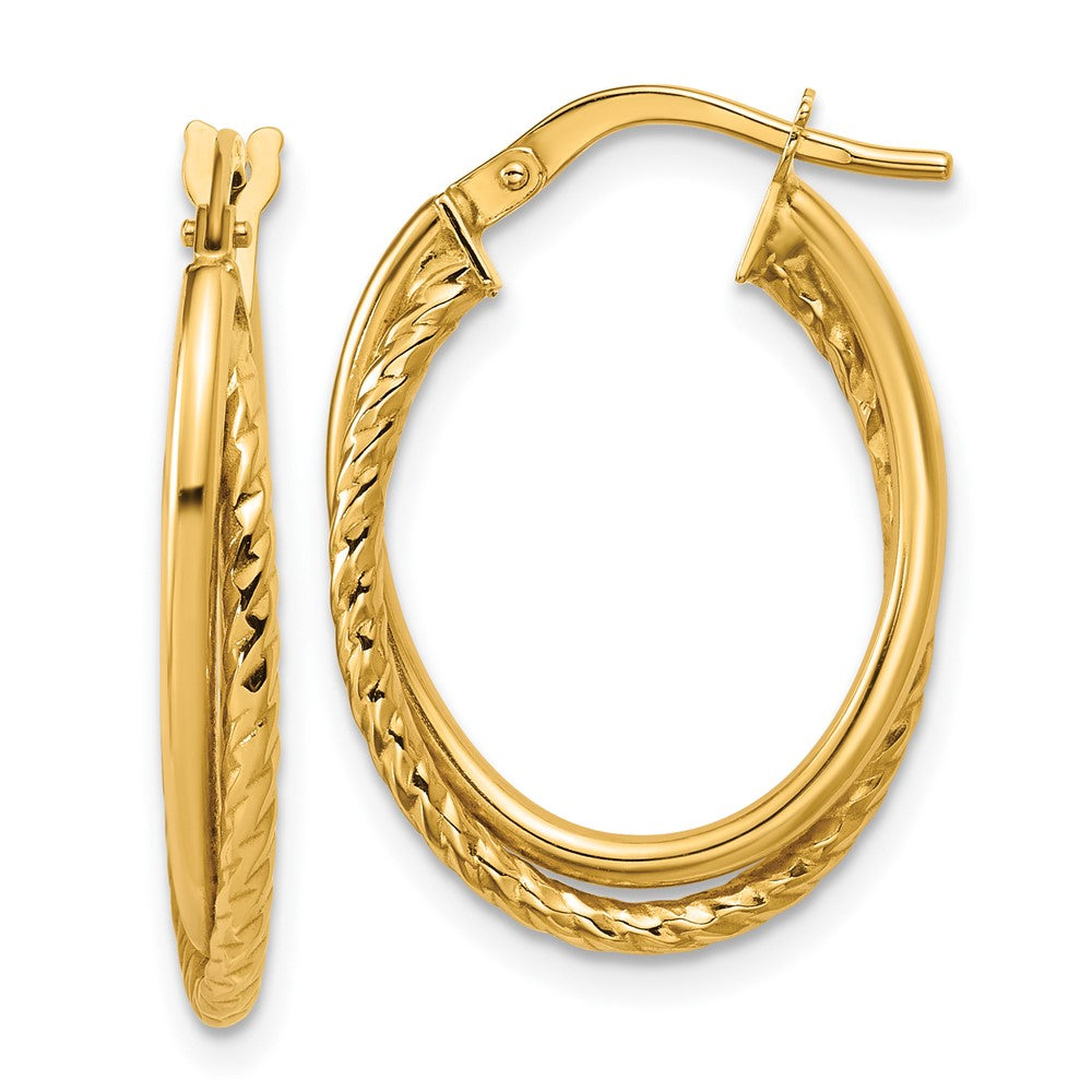 14K Gold Polished Textured Oval Hoop Earrings