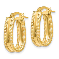 Load image into Gallery viewer, 14K Polished Textured Oval Hoop Earrings
