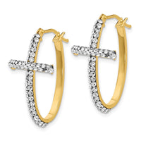 Load image into Gallery viewer, 14K Crystals Polished Cross Hoop Earrings
