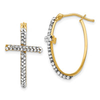 Load image into Gallery viewer, 14K Crystals Polished Cross Hoop Earrings
