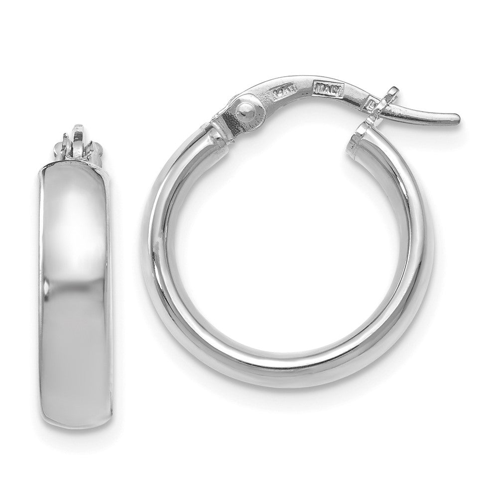 14K with White Rhodium Plating Polished Hoop Earrings