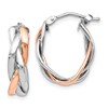 14K with White Rhodium and Rose Gold Plating Polished Hinged Hoop Earrings
