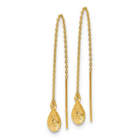 Load image into Gallery viewer, 14K Polished and Textured Tear Drop Threader Earrings
