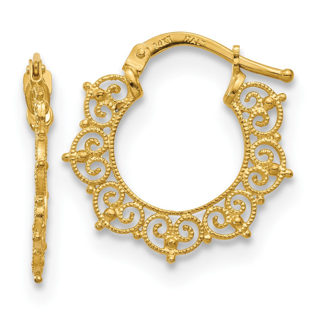 14K Polished Fancy Pattern Hoop Earrings