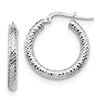 14K 3x20 with White Rhodium Plating D/C Round Hoop Earrings