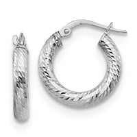 Load image into Gallery viewer, 14K 3x10 with White Rhodium Plating D/C Round Hoop Earrings
