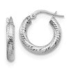 14K 3x10 with White Rhodium Plating D/C Round Hoop Earrings